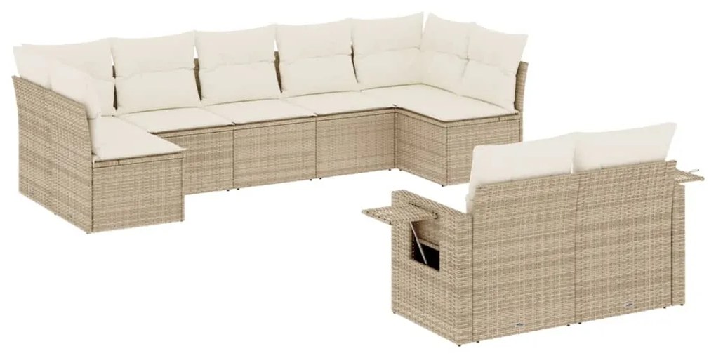 Set divano da giardino 9 pz con cuscini beige in polyrattan