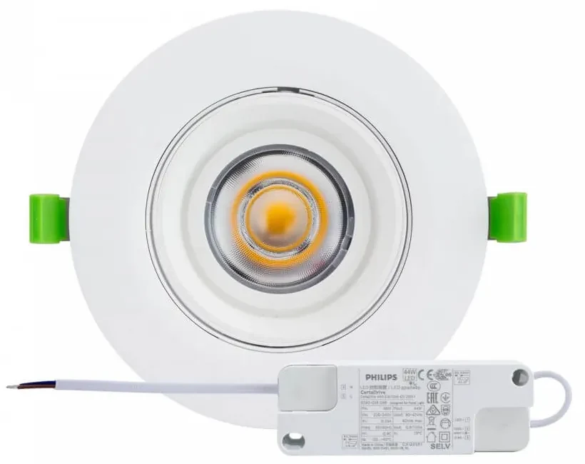 Faro LED da Incasso 44W Orientabile Rotondo Foro Ø160mm Bianco PHILIPS  Certadrive 140lm/W Colore Bianco Caldo 3.000K