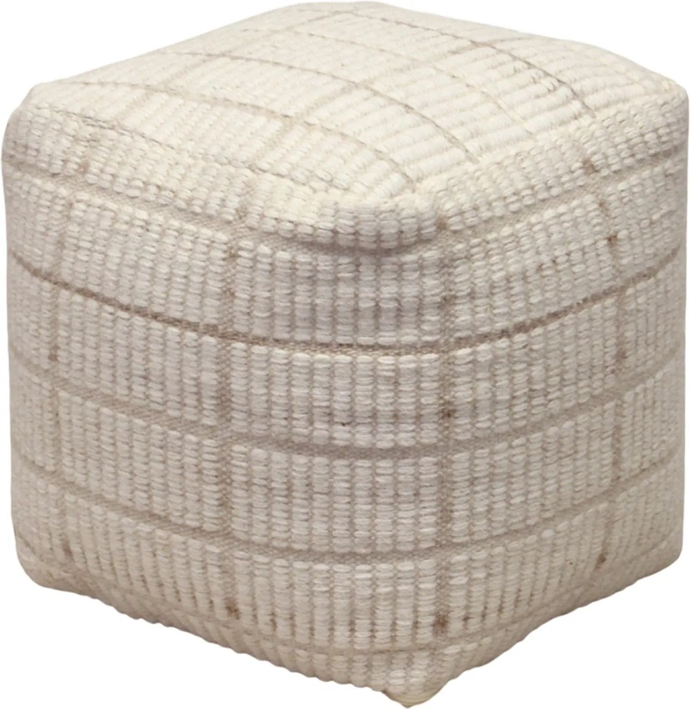 TESSA - pouf in lana avorio con decoro 40 x 40