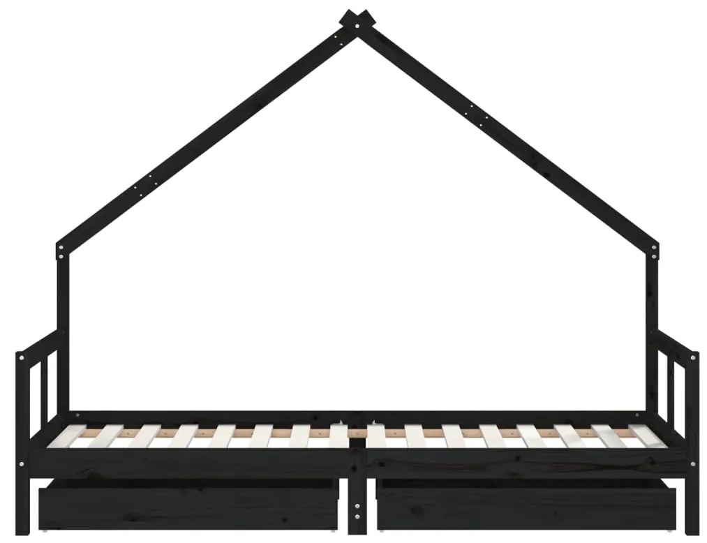 Giroletto bambini con cassetti nero 80x200cm massello di pino