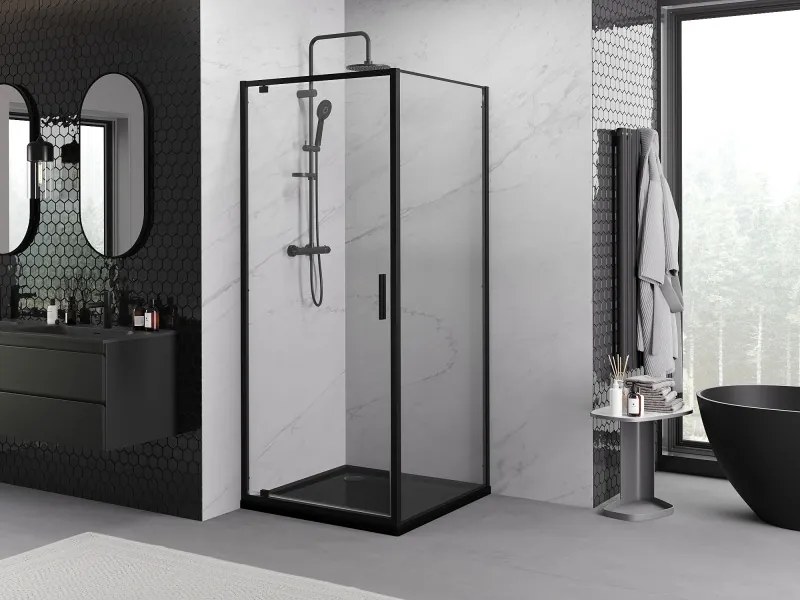Mexen Exo-BR cabina doccia a battente 90 x 90 cm, trasparente, nera - 8181-090-090-70-00