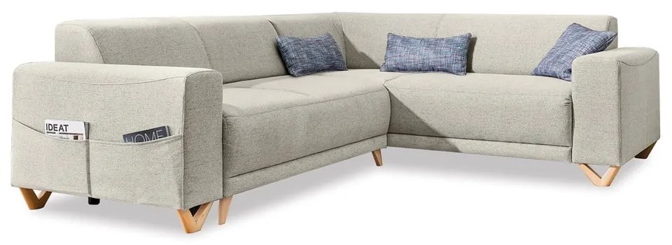 Divano angolare beige allungabile e con contenitore (con penisola a destra/a L) Classy Sophie – Miuform