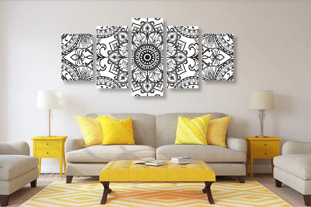 Quadri 5 pezzi – Ornamento bianco e nero