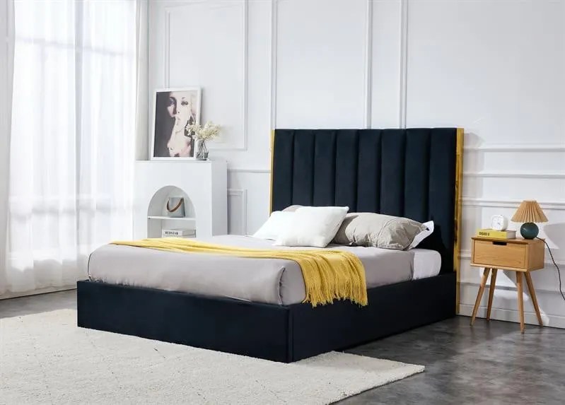 Letto Palazzo imbottito in velluto nero - 160 x 200 cm