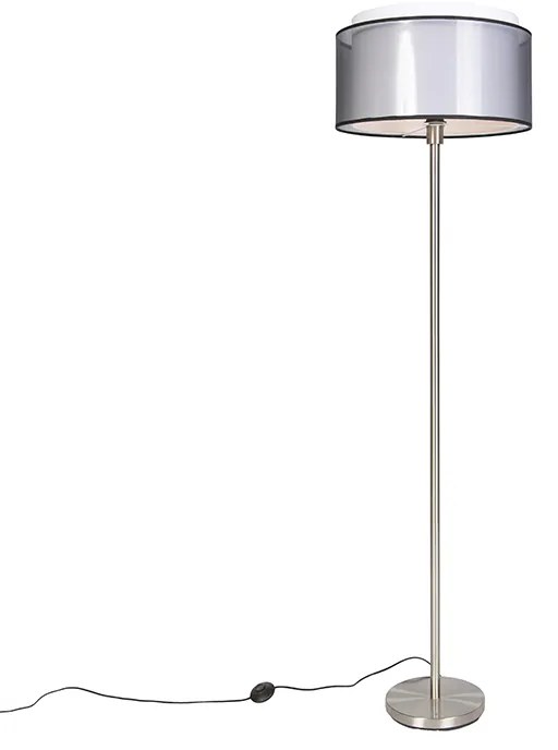 Lampada da terra di design in acciaio con paralume bianco e nero 47 cm - Simplo