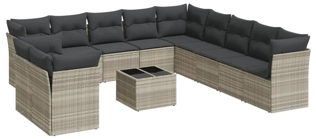 Set divano giardino 12 pz con cuscini grigio chiaro polyrattan