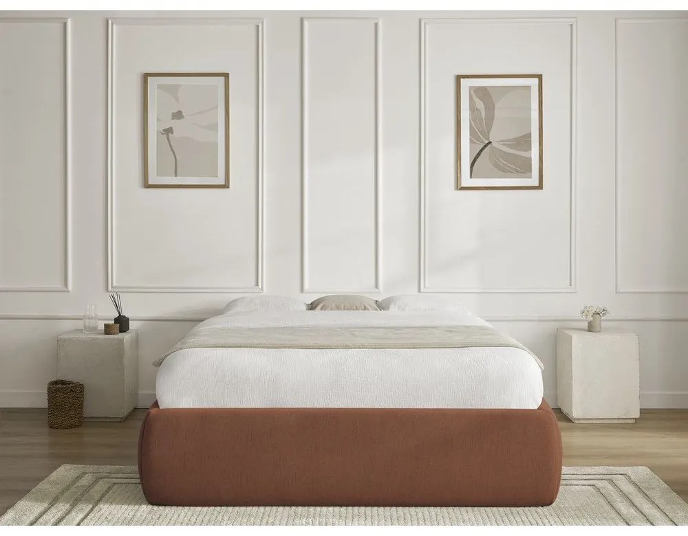Letto matrimoniale imbottito arancione con contenitore/senza testiera con rete inclusa 180x200 cm Inera – Bobochic Paris