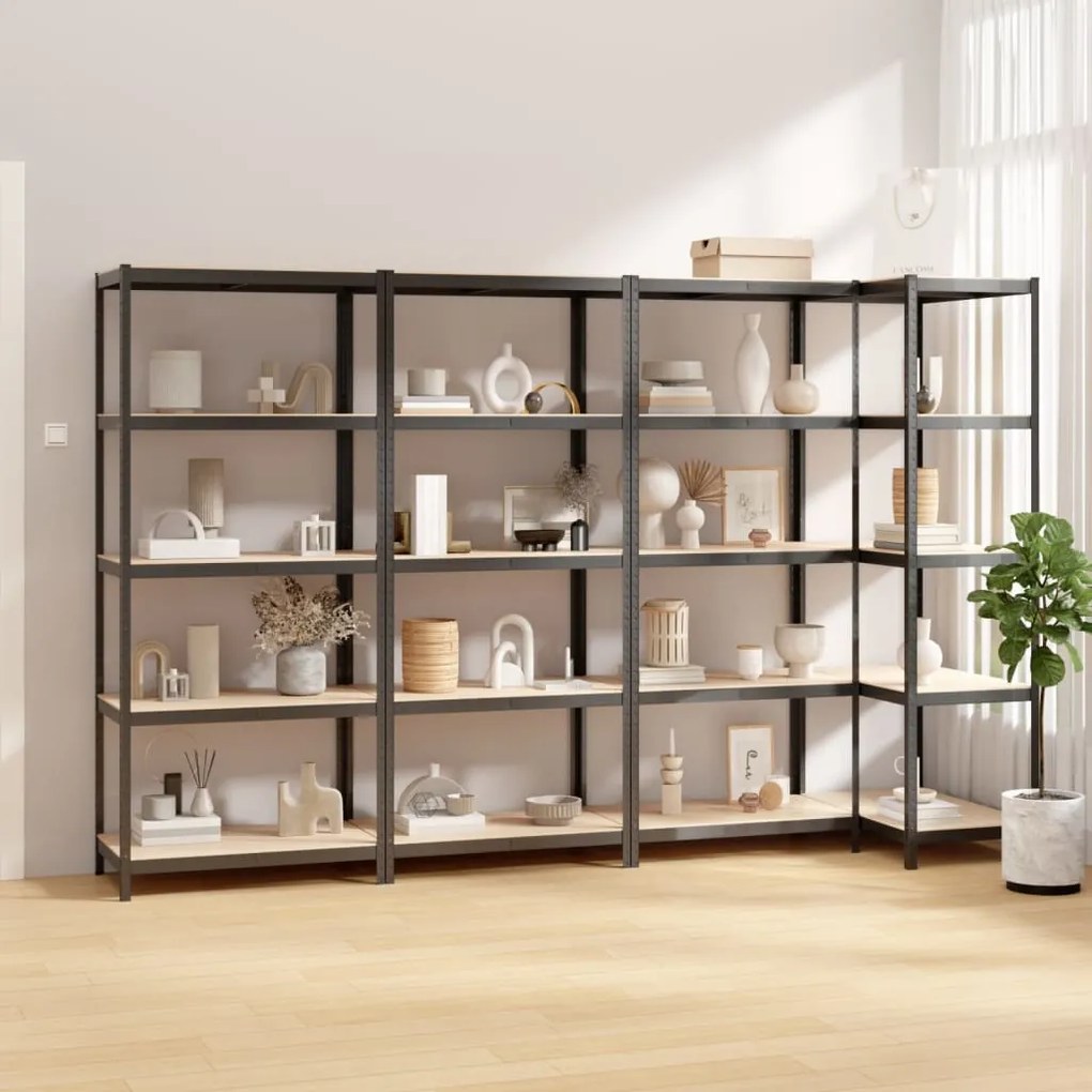 Scaffali 5 Ripiani 4pz Antracite İn Acciaio E Legno Multistrato /