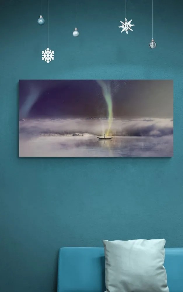 Quadro su tela – Aurora boreale sopra il lago ghiacciato