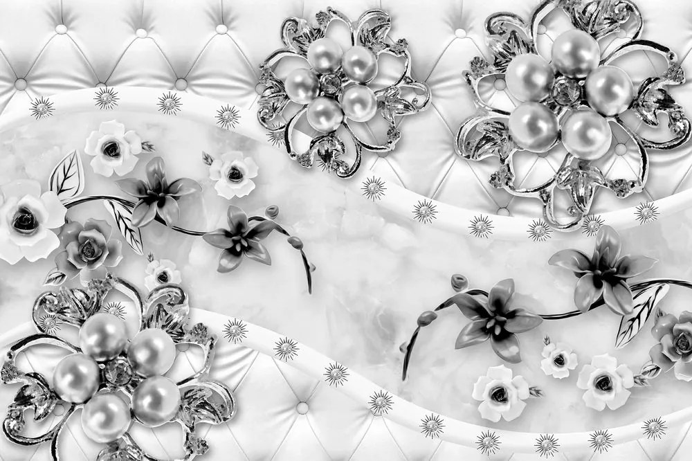 Carta da parati – Gioielli floreali in bianco e nero