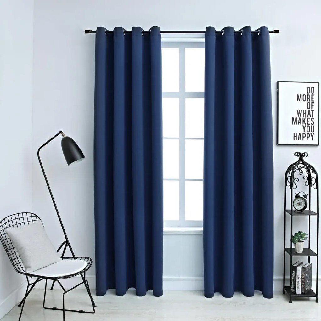 Tende Oscuranti Con Anelli İn Metallo 2 Pz Blu 140x225 Cm /