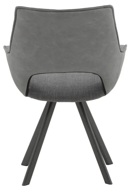 Set di sedie MONTMARTRE in similpelle grigio, tessuto grigio e gambe in metallo nero, con braccioli