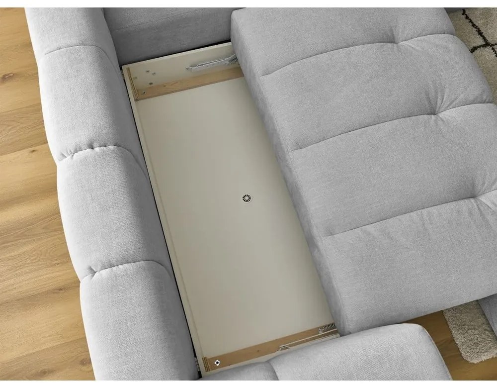 Divano angolare grigio chiaro allungabile e con contenitore (penisola a destra/a L) Fuji – Bobochic Paris