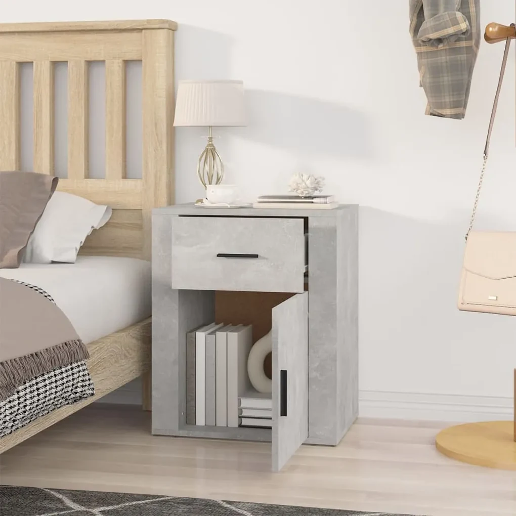 Comodino grigio cemento 50x36x60 cm in legno multistrato