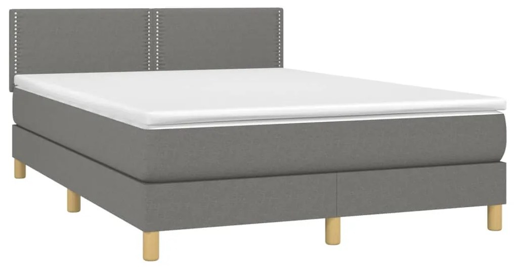 Letto a molle materasso e led grigio scuro 140x190cm in tessuto