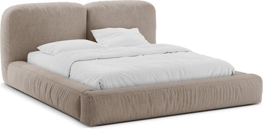 Letto matrimoniale imbottito marrone chiaro con contenitore con rete inclusa 200x200 cm Martina – Micadoni