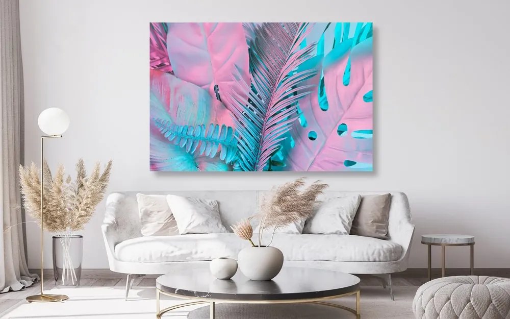 Quadro su tela – Foglie di palma in colori neon straordinari