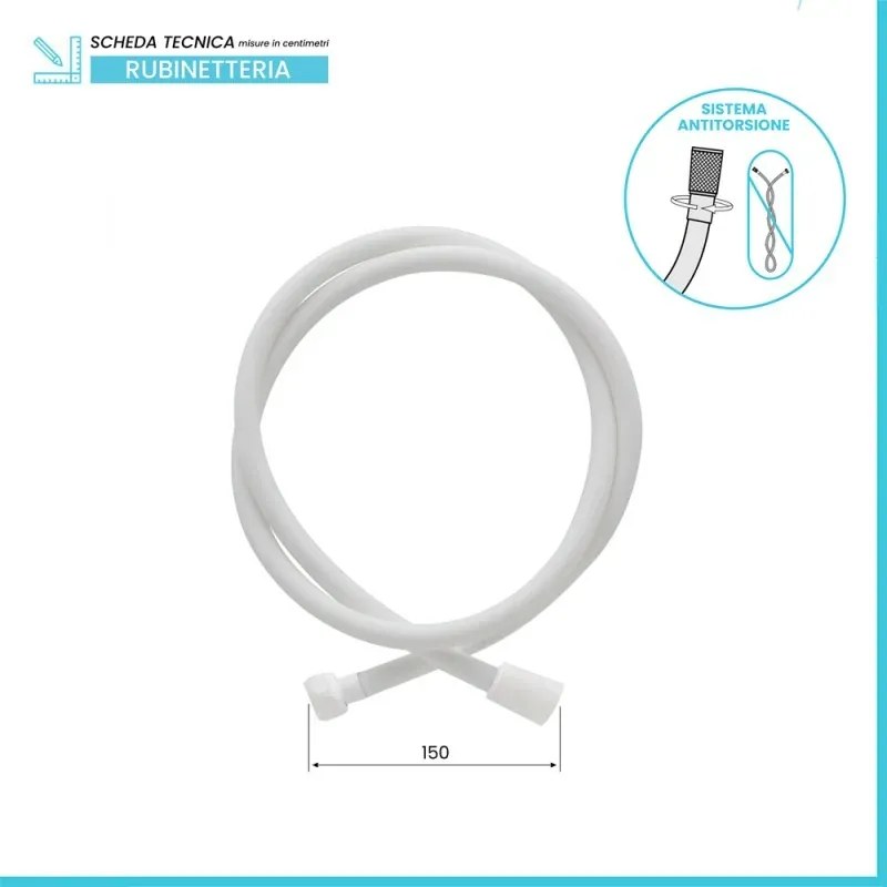 Laccio doccia 150 cm in silicone bianco antitorsione Hidra