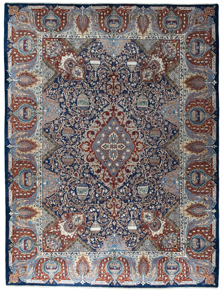Kashmar Tappeto 400 x 310 Blu (Iran) Annodato A Mano