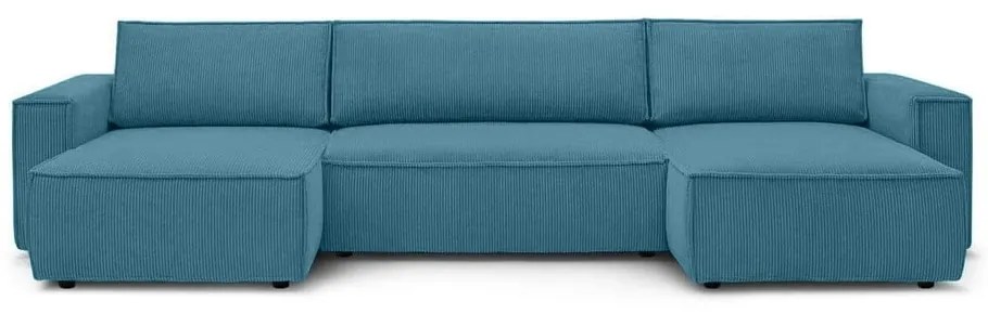 Divano angolare turchese allungabile con rivestimento in velluto a coste Nihad – Bobochic Paris
