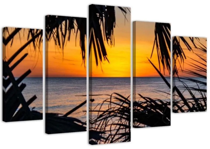 Quadro su tela 5 pannelli Spiaggia Mare Sabbia Tramonto