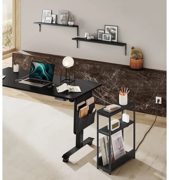 Tavolino d'appoggio ROD con presa elettrica integrata e porte USB, nero