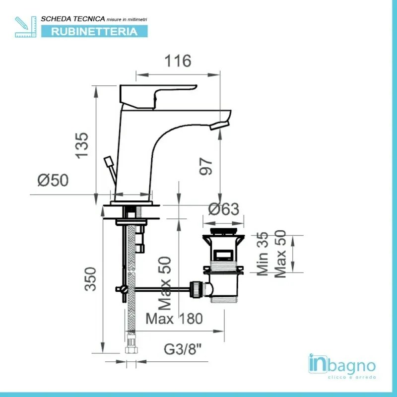 Miscelatore Lavabo con Piletta Automatica Inclusa Linea Eco