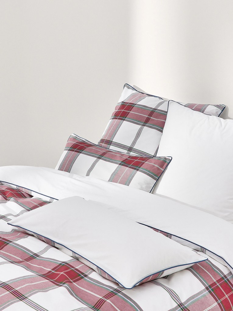 Copripiumino in cotone percalle a quadri con bordino Scarlet
