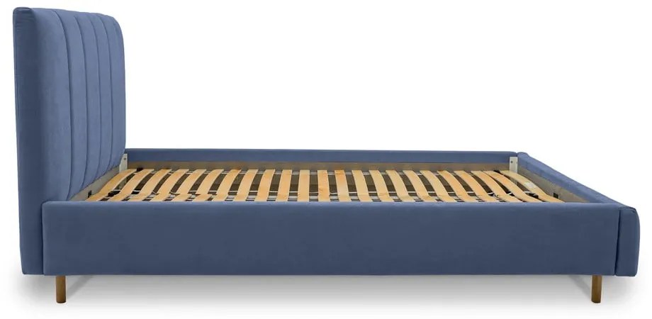 Letto matrimoniale imbottito blu con doghe in legno 180x200 cm Zee - Scandic
