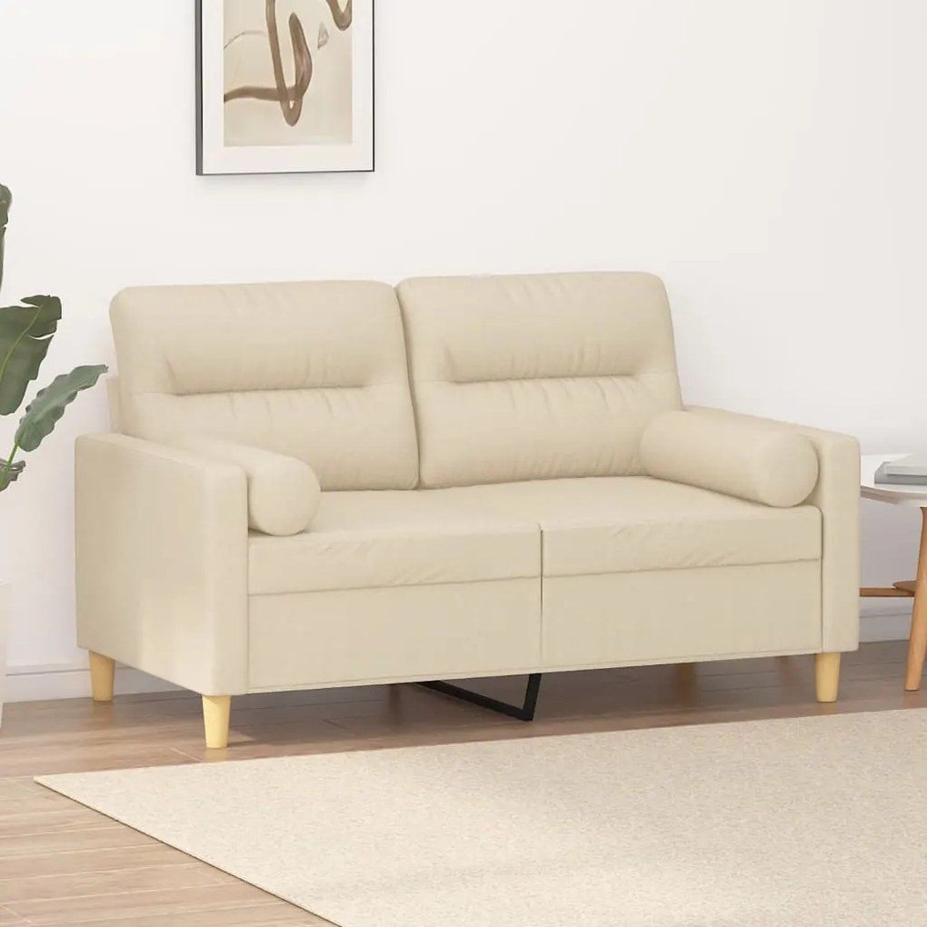 Divano A 2 Posti Con Cuscini Crema 120 Cm İn Tessuto /
