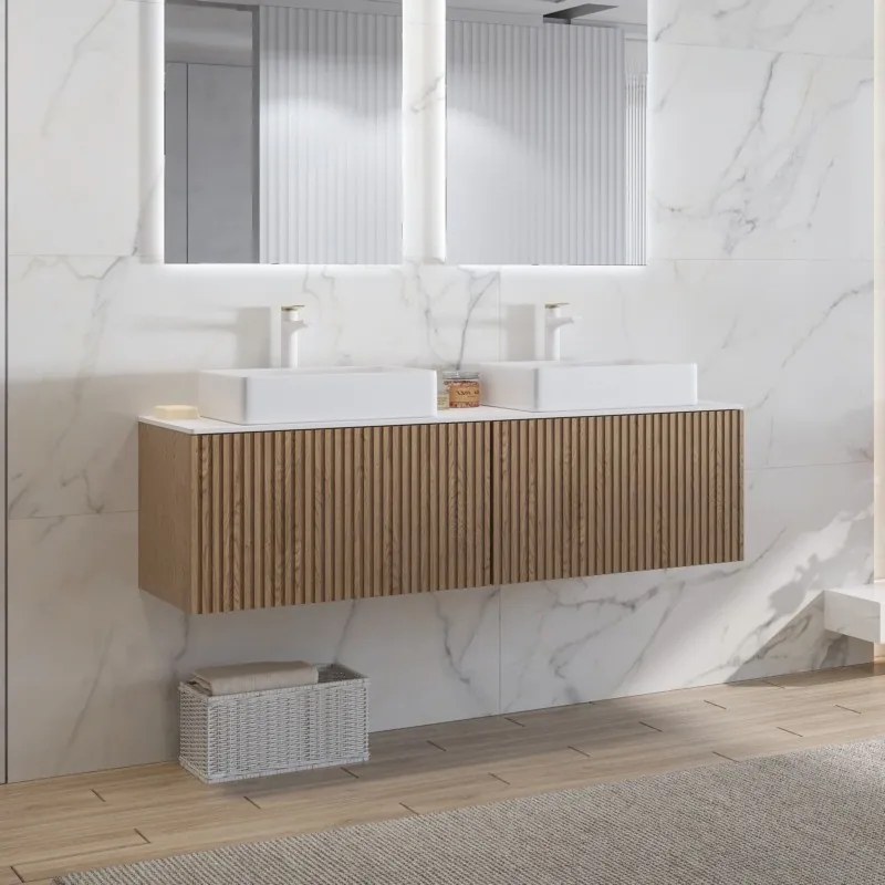 Mobile bagno sospeso 140cm rovere cannettato KDS-140SF - KAMALU