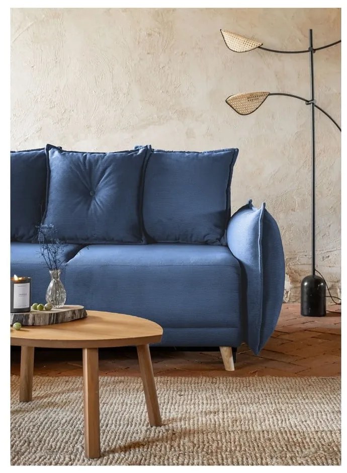 Divano letto angolare in velluto a coste blu scuro (variabile) Lazy Lukka - Miuform