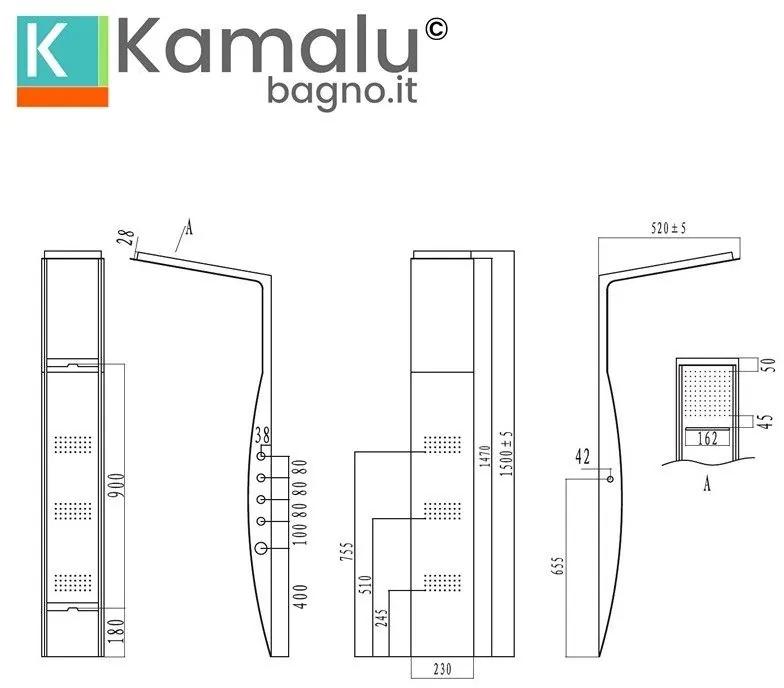 Kamalu - pannello doccia termostatico con cascata in acciaio kles-8600