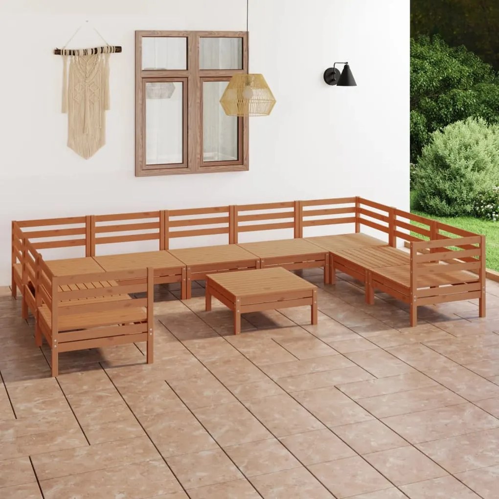 Set salotto da giardino 10 pz in legno massello di pino miele