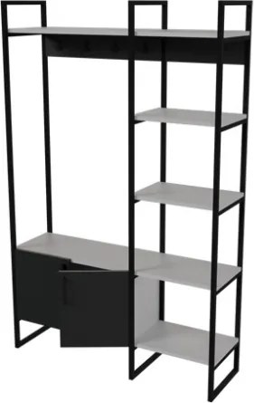 Mobile Ingresso Industrial 120x34x180 Con Scarpiera Appendiabiti E Ripiani Yago Antracite E Bianco