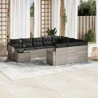 Set Divani da Giardino 11 pz con Cuscini in Polyrattan Grigio 3251869