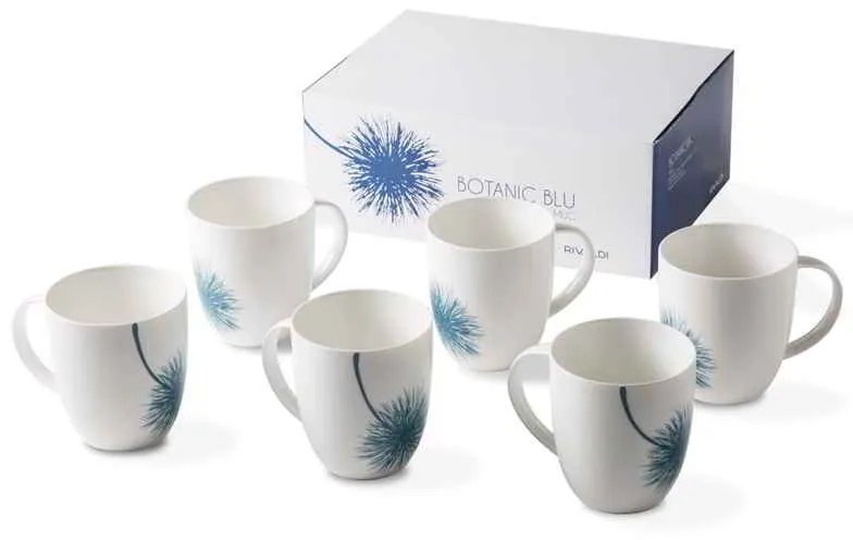 Servizio 6 Tazze Mug in Porcellana - Collezione Botanic Blue - Rivaldi