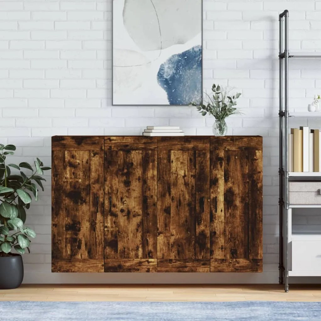 Armadietti A Parete 2 Pz Rovere Fumo İn Legno Multistrato /