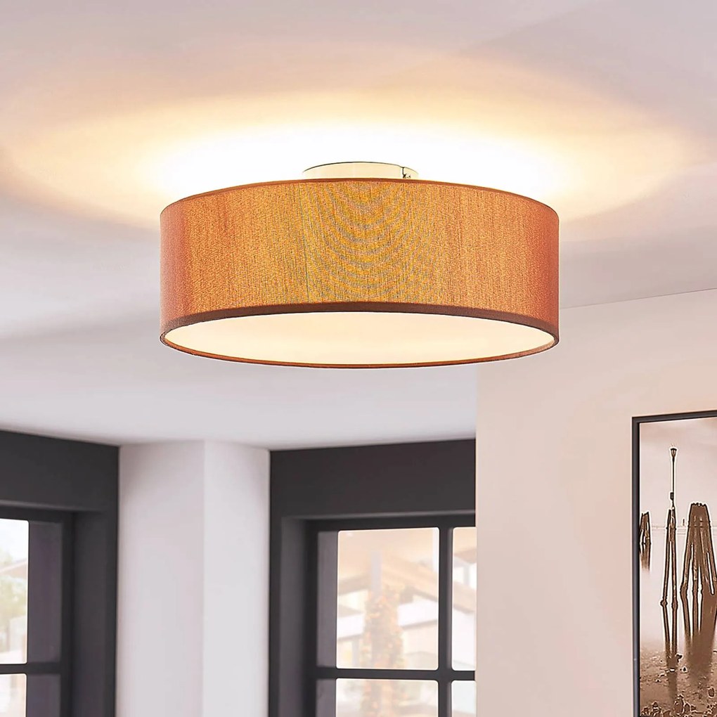 Plafoniera soffitto Sebatin Lindby, dimmerabile, Marrone / Ruggine, Camera da letto, Tessuto / Stoffa / Seta, Moderno, Plafoniera