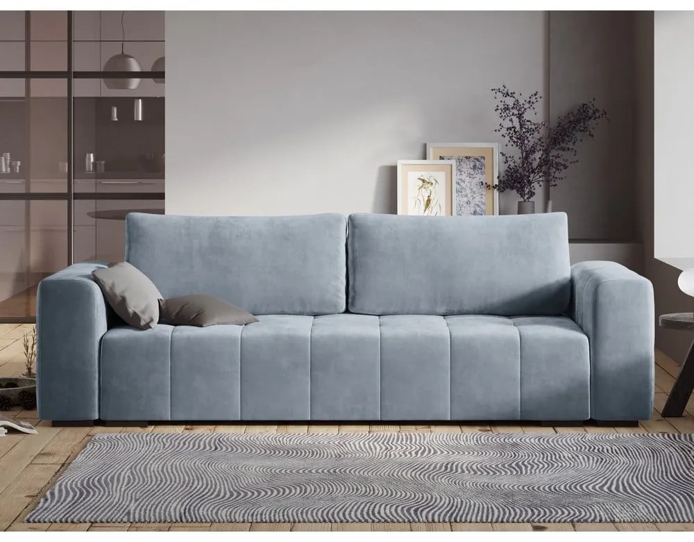 Divano letto in velluto azzurro Luca - Milo Casa