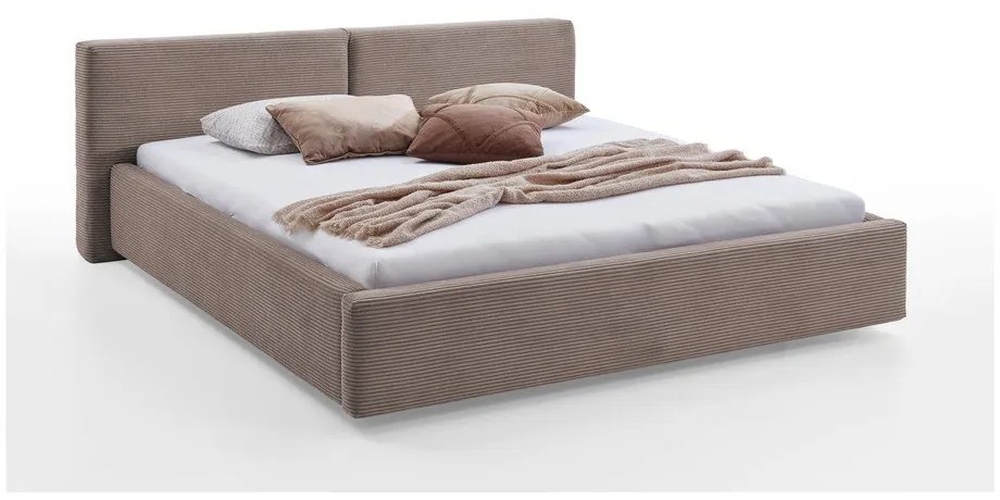 Letto matrimoniale imbottito marrone chiaro con contenitore con rete inclusa 180x200 cm Cube – Meise Möbel