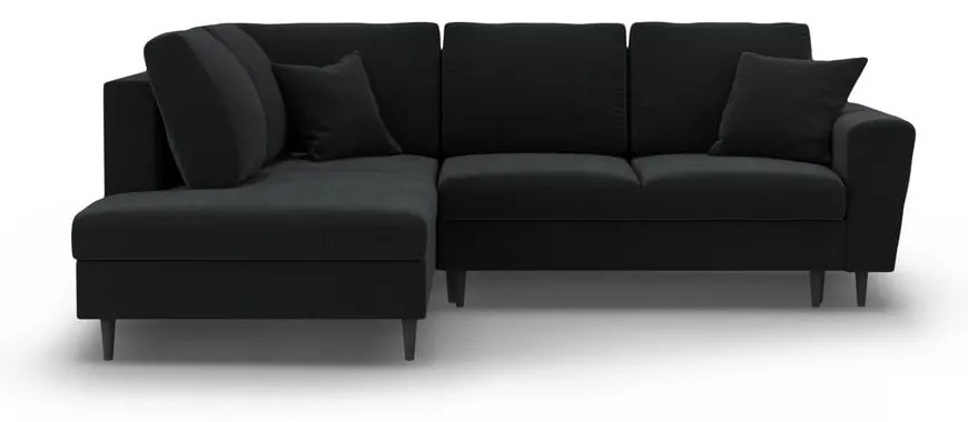 Divano angolare nero allungabile e con contenitore (con penisola a sinistra/a L) con rivestimento in velluto Kyoto – Cosmopolitan Design