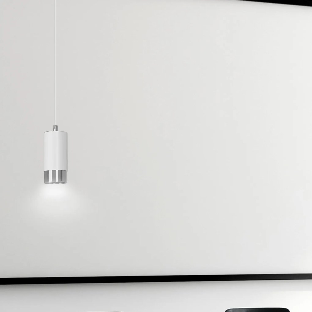 Sospensione Moderna 1 Luce Ivar A Cilindro In Acciaio Bianco E Cromo