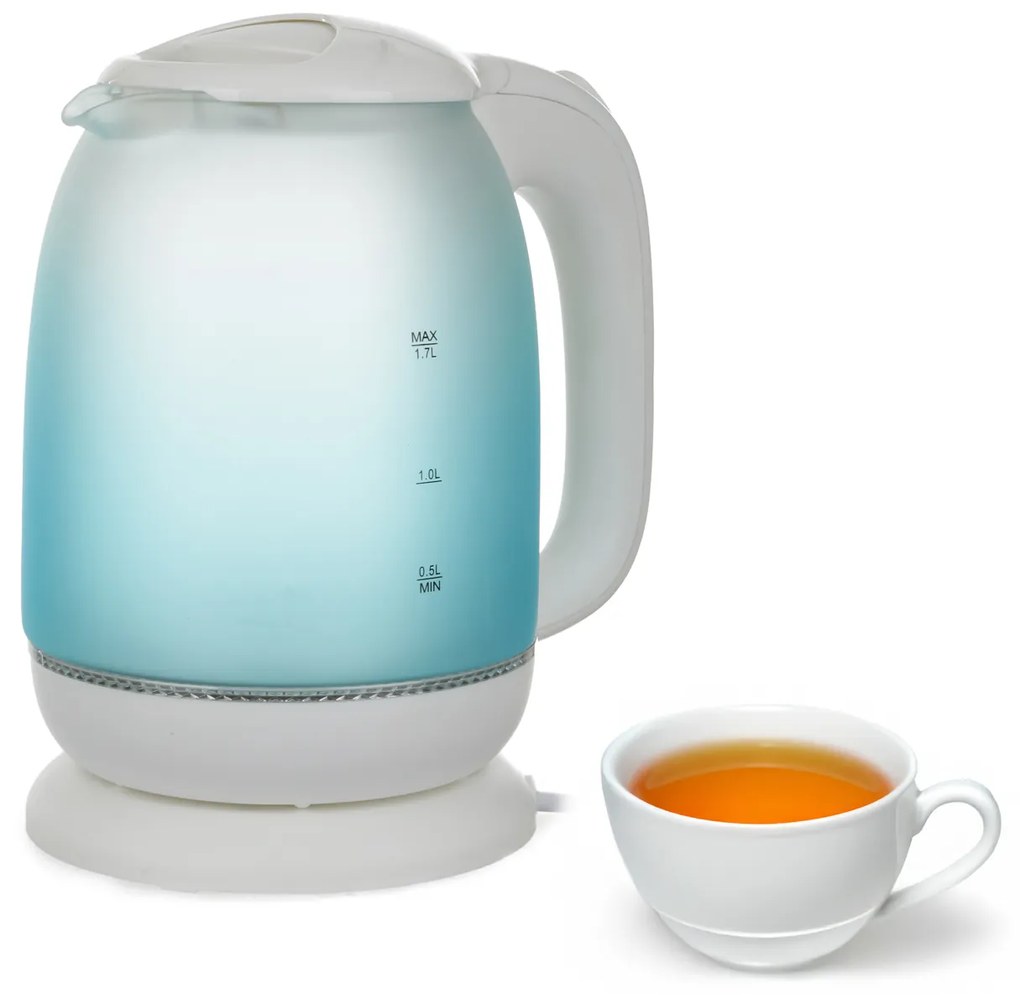 Bollitore elettrico 1,7 L 2200 W vetro azzurro