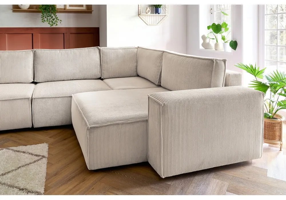 Divano angolare in velluto a coste color crema, angolo destro Nihad modular - Bobochic Paris