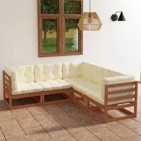 Set Divani da Giardino 5 pz con Cuscini Legno Massello di Pino cod mxl 44607