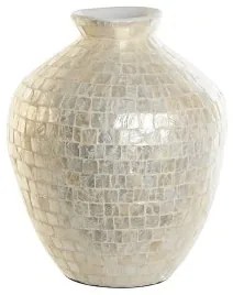 Vaso DKD Home Decor Bianco Bambù Madreperla Naturale Foglia della pianta Mediterraneo 30 x 30 x 36 cm