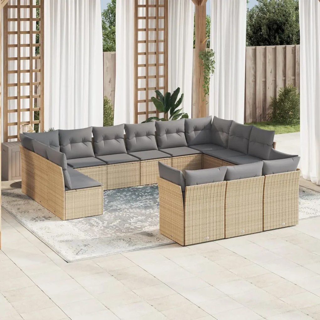 Set Divano da Giardino 13 pz con Cuscini Beige in Polyrattan