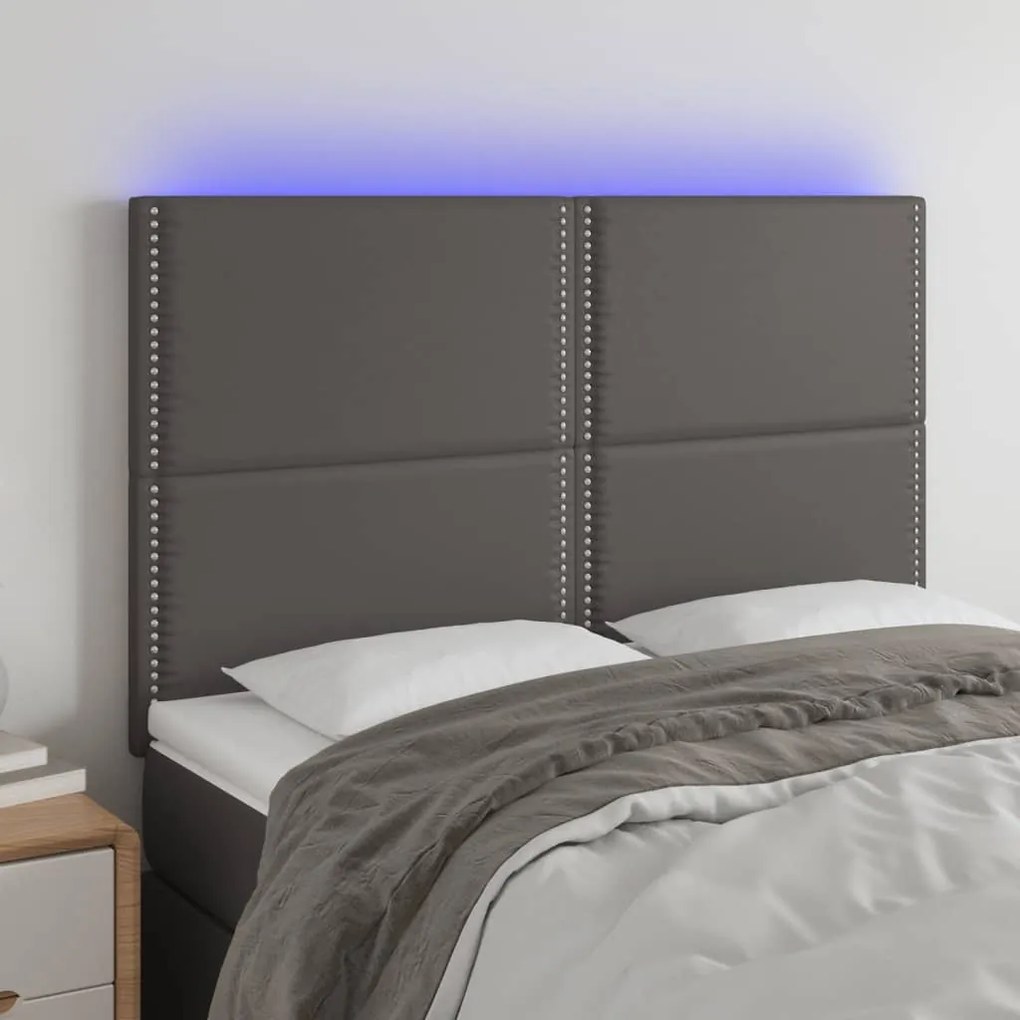 Testiera A Led Grigio 144x5x118/128 Cm İn Similpelle /