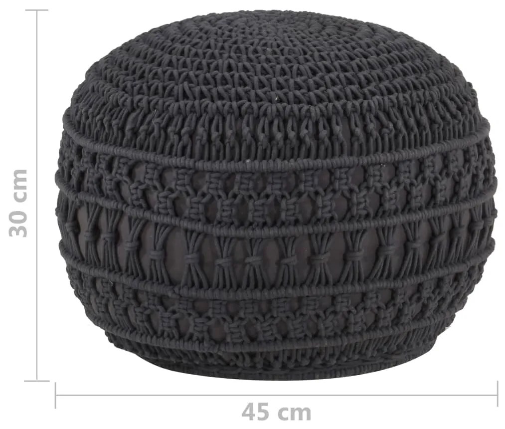 Pouf lavorato a mano macramé antracite 45x30 cm in cotone